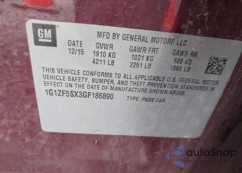 2016 Chevrolet Malibu Lt z USA, uszkodzony, nr VIN 1G1ZF5SX3GF186890